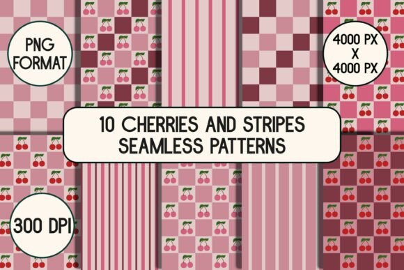 10 Seamless Cherries and Stripe Patterns: A Versatile Digital Design Collection