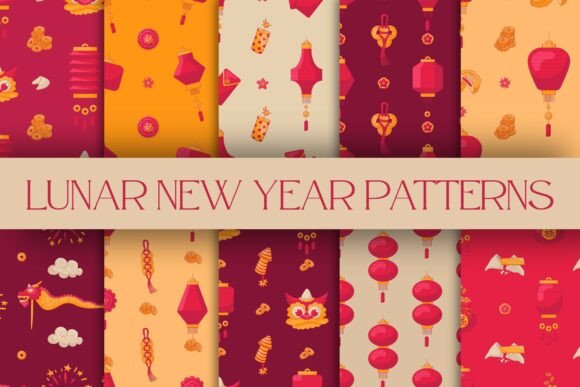 Auspicious Lunar New Year Patterns for Creative and Commercial Use