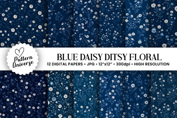 Blue Daisy Ditsy Floral Patterns for Creative Projects