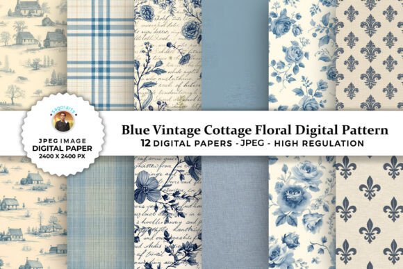 Blue Vintage Cottage Floral Patterns