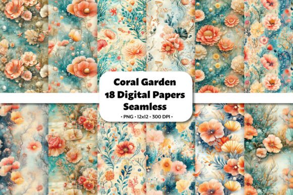 Coral Garden 18 Seamless Patterns: A Dreamy Ocean-Inspired Digital Paper Pack