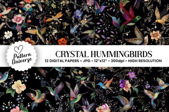 Crystal Hummingbirds Seamless Patterns: A Versatile Design for Creative Projects