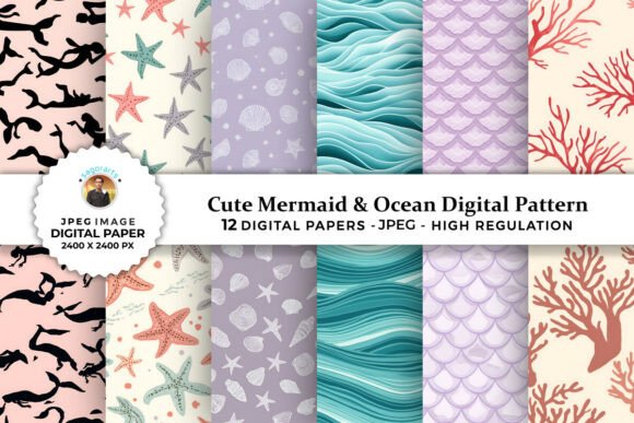 Cute Mermaid Ocean Digital Patterns for Creative Projects