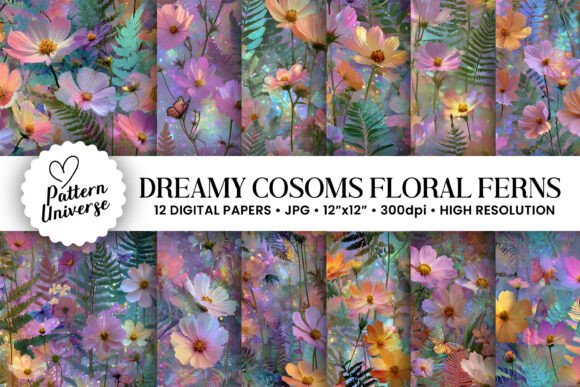 Dreamy Cosmos Floral Ferns Patterns: A Creative Resource for Craft Enthusiasts
