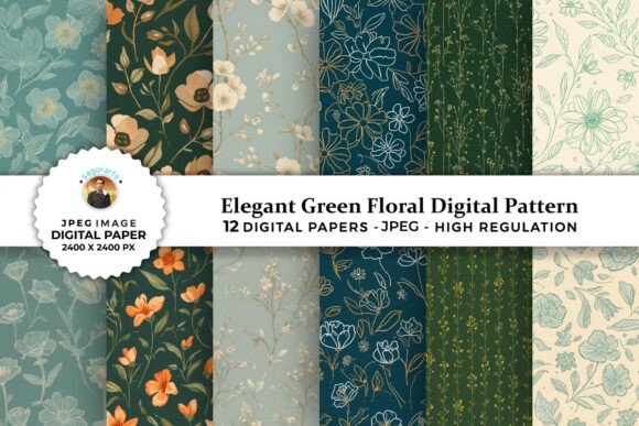 Elegant Green Floral Digital Patterns for Creative Projects
