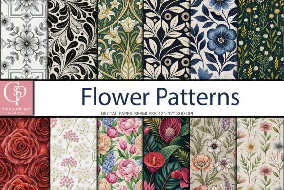Flower Patterns Digital Paper Background