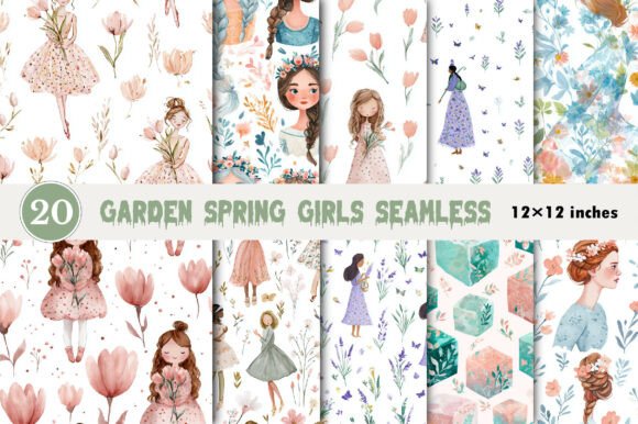 Garden Spring Girls Seamless Patterns