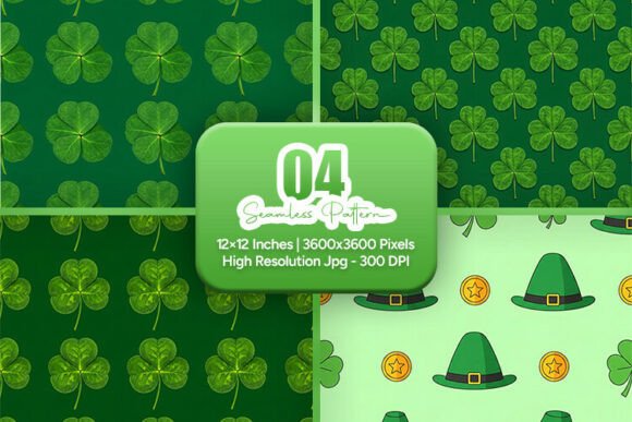 Green Clover Hat Seamless Patterns for Bold Festive Projects
