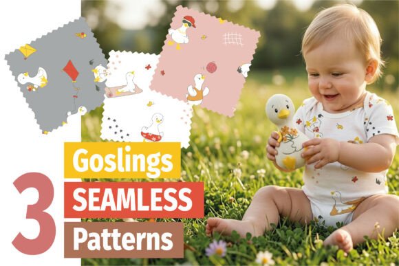 Kawaii Funny Goslings Seamless Patterns