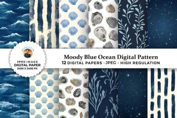 Moody Blue Ocean Digital Patterns