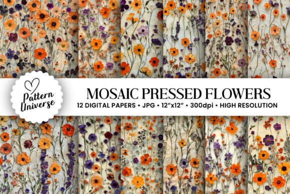 Mosaic Pressed Flowers Patterns: A Versatile Digital Resource for Creative Projects