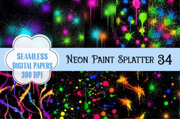 Neon Paint Splatter Seamless Patterns: A Burst of Color for Creative Projects