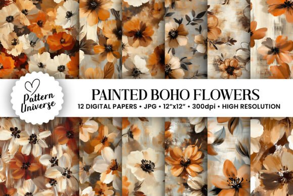 Neutral Painted Boho Flowers Patterns for Creative Projects