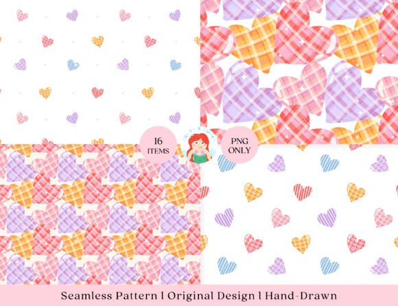 Pastel Gingham Heart Seamless Patterns