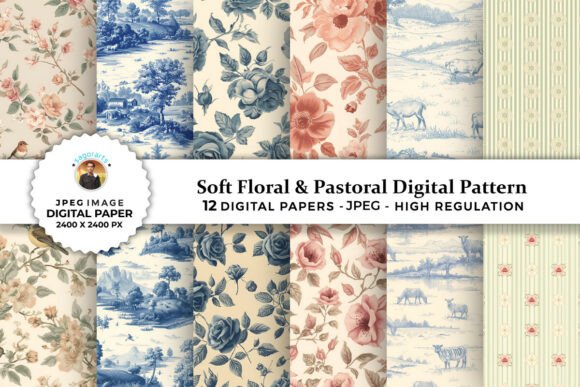 Soft Floral Pastoral Digital Patterns
