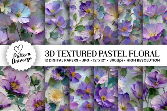 Textured Purple Pastel Flowers Patterns