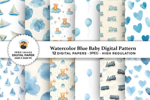 Watercolor Blue Baby Digital Patterns for Creative Expression