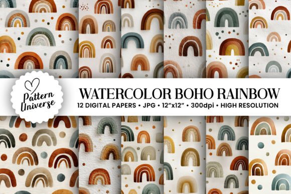 Watercolor Boho Rainbow Patterns: A Versatile Creative Resource